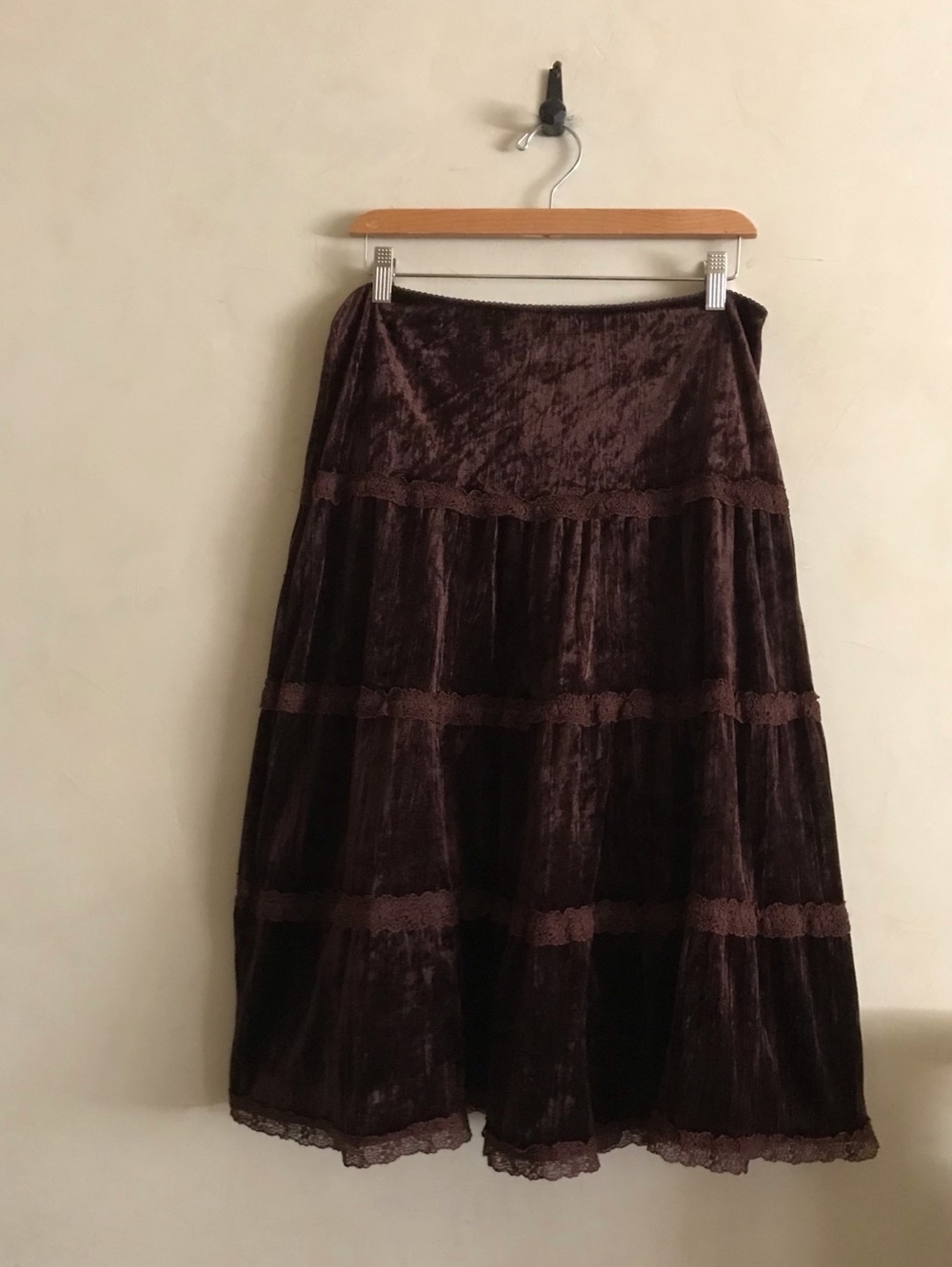 Vintage Brown Velvet Tiered Skirt